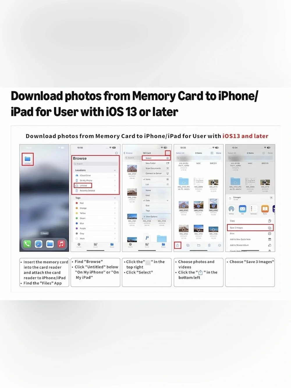 SD Card Reader for iPhone iPad USB-C Lightning Adapter